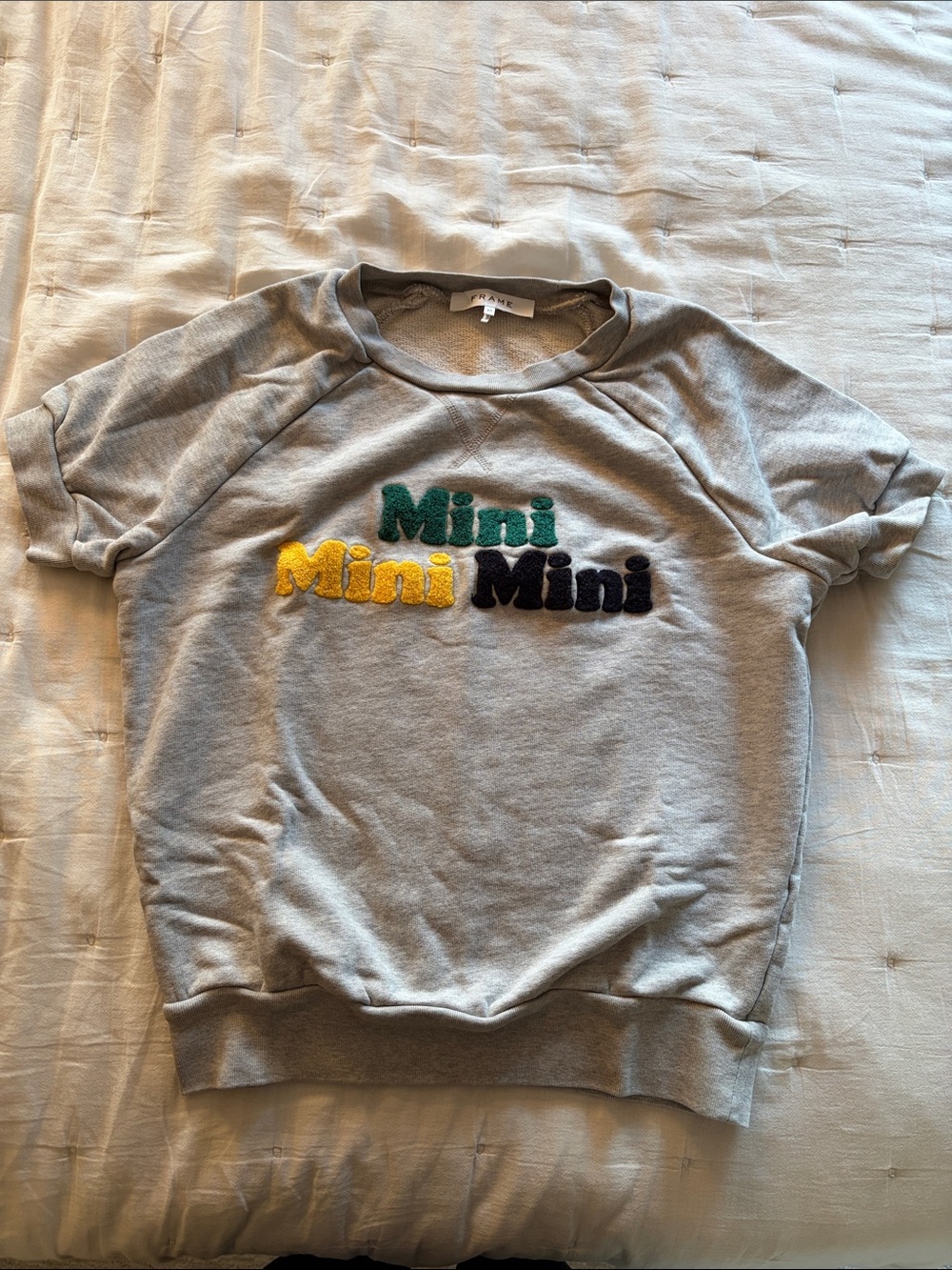 Frame Denim Gray Short-Sleeve 'Mini' Embroidered Sweatshirt